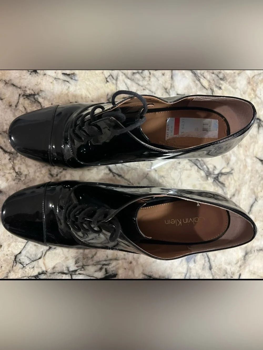 Calvin Klein Black Patent Lace-Up Block Heel Oxfords